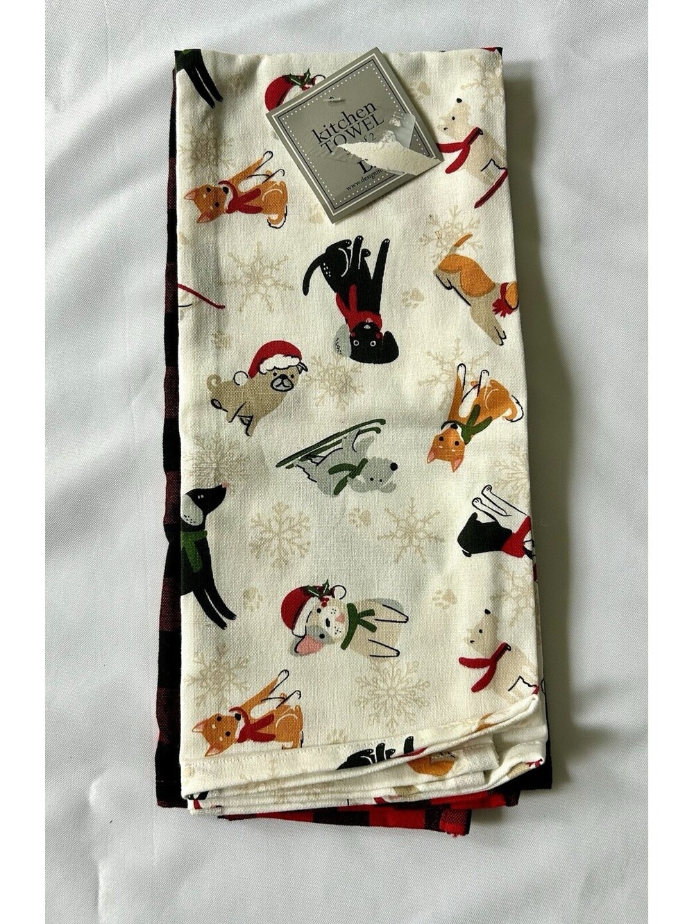 Design Imports Happy Howlidays 2 Tea Towel Kitchen Set Christmas Dogs Puppies